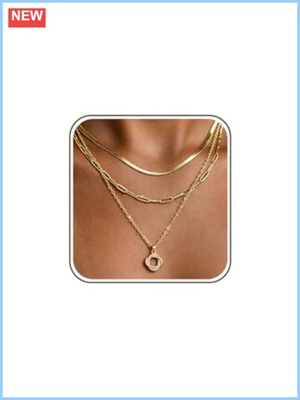 14K Gold Plated Cubic Zirconia Layered Necklace Set 3 Piece